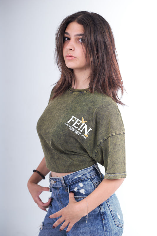 Push Your Limits Olive Green Cropped-Boxy Tee